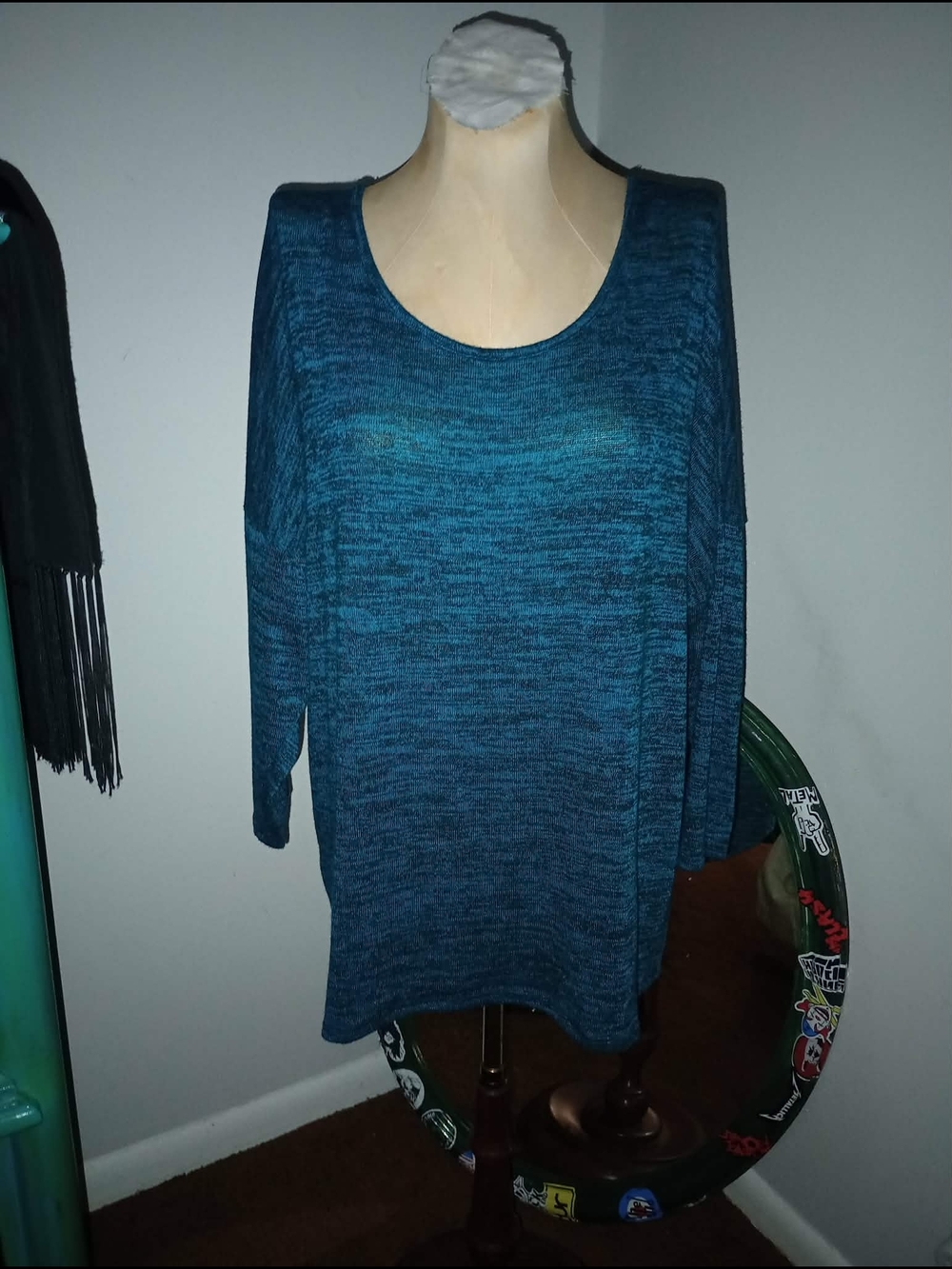 Women's Teal Marled Scoop Neck Long Sleeve Tee